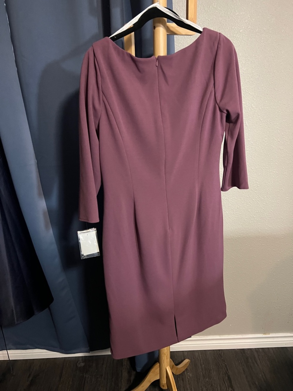David's Bridal Mauve Draped Wrap Midi Dress - Picture 3 of 5